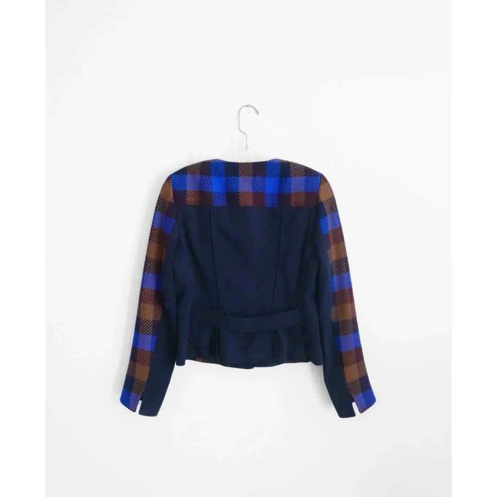 Akris Punto Blue Black Brown Plaid Wool Blazer size DE 38 US 8 - Picture 4 of 7